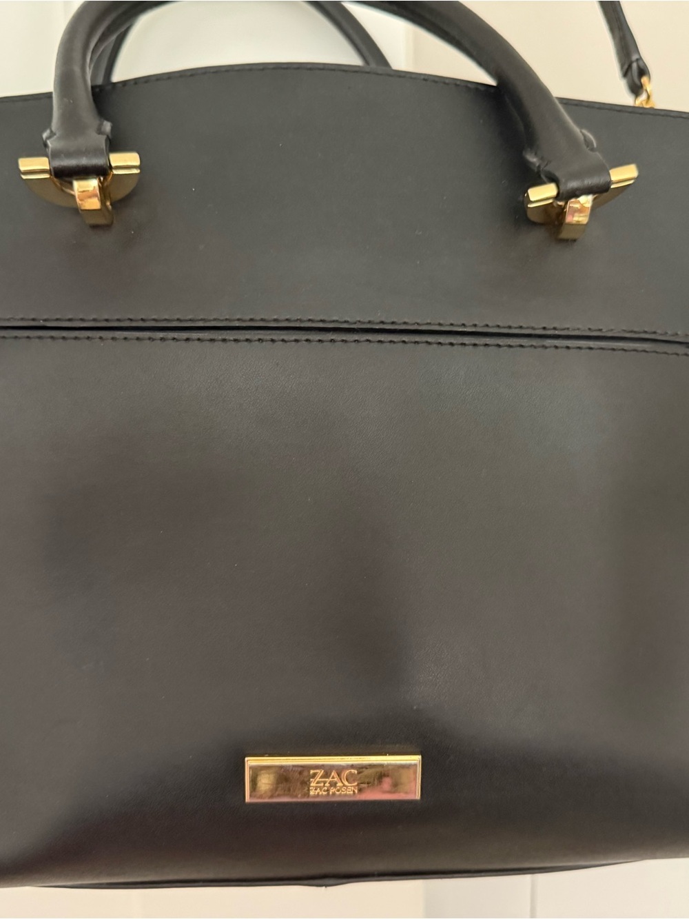 ZAC Zac Posen Zac Eartha East West Black Leather Satchel Gold Hardware Bag - Picture 3 of 15